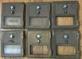 Vintage 6 Larger Brass Us Post Office Keyless Lock Mailbox Doors Parts Repair