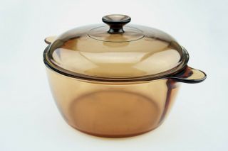 Vintage Corning Ware Pyrex Vision Visions Visionware Amber All Glass 4.  5 Litre