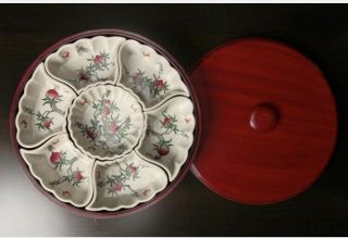 Chinese Famille Rose Sweet Meat Set In Rotating Box