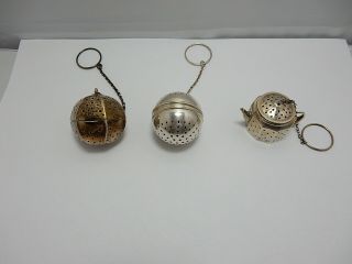 Set Of 3 Different Sterling Tea Infuser Balls With Chains
