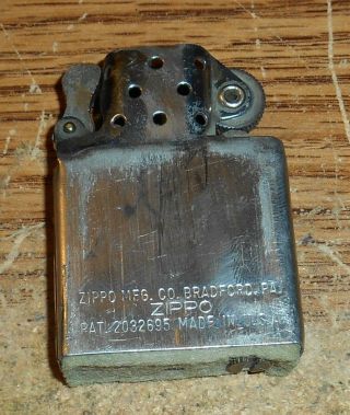 Late 1940s/early 1950s Zippo Full Size Lighter Insert/pat.  2032695/tough