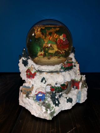 Vintage Large Christmas Snow Globe With Santa And Reindeer.