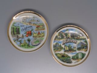 Set Of 2 Vintage Ca California State & Hollywood Souvenir Mini Plates Collector