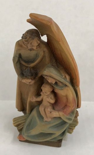 Vintage Anri One - Piece Nativity Wood Carving Of Mary - Joseph - Baby Jesus