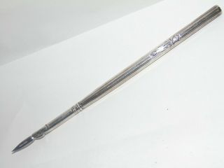 Elegant Antique Vintage French Silver Dip Ink Pen With Ribbed Design