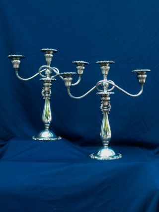 Vintage Large Three Light Wallace Silver Plate Baroque Candelabras