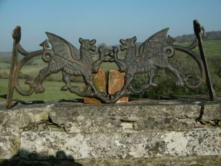Pr 19thc Architectural Gothic Cast - Iron Winged Gargoyle Brackets