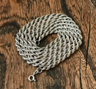 Vintage Hallmarked Solid Sterling Silver Rope Chain Necklace 30 " 77cm Long (d3c)