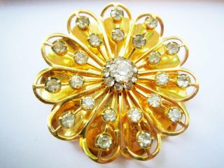 Vintage 1/20 10k Gold Filled Rhinestone Flower Pin Brooch Or Necklace Pendant