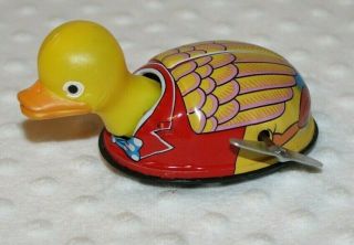 Vintage Wind Up Duck Toy Tin W/ Plastic Head Rare Made In Japan