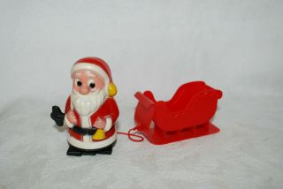 Vintage Christmas Wind - Up Walking Santa Claus With Sleigh Plastic