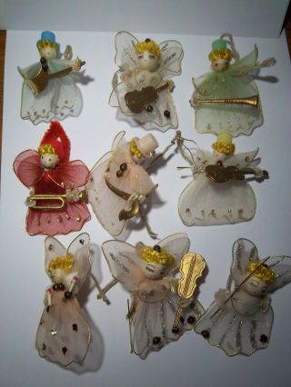 Vintage 9 Netting Pipe Cleaner Glass Beads Christmas Angels