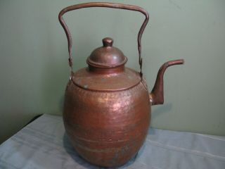 Rare Antique Vintage Large Hammered Copper Goose Neck Spout Tea Kettle Teapot