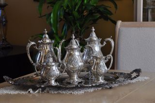 Gorgeous Christopher Wren By Wallace Silver Plated Coffee/tea Pot Set - 6 Piec.