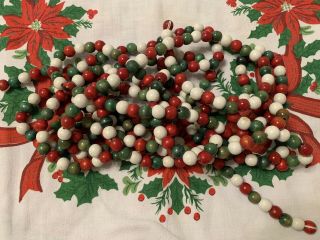 Vintage Wooden Bead Christmas Tree Garland Red Green White Euc