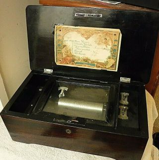 Antique Swiss Music Box 6 Airs Fine Xcellent Case 14 X 8