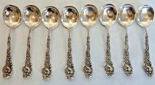 8 Sterling Silver Gumbo Spoons,  Gorham " Versailles ",  " Copyrighted 