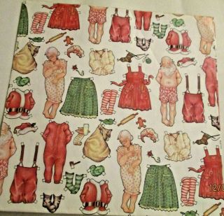Vintage Christmas Gift Wrapping Paper Santa & Mrs.  Paper Dolls Family Line Inc.