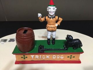 Vintage Cast Iron Mechanical Trick Dog Bank Missing Hoop & Plug