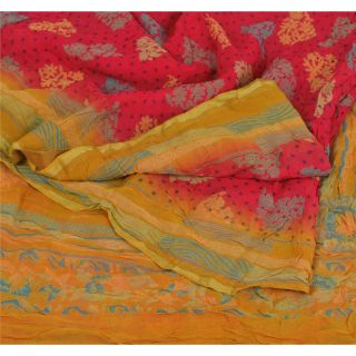 Sanskriti Vintage Red Saree Blend Georgette Printed Sari 5 Yd Craft Soft Fabric