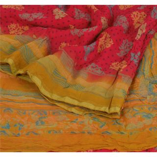 Sanskriti Vintage Red Saree Blend Georgette Printed Sari 5 Yd Craft Soft Fabric 2