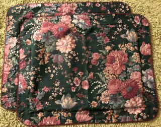 Two (2) Vintage Croscill Granada Standard Pillow Shams Dark Green Mauve Floral 3
