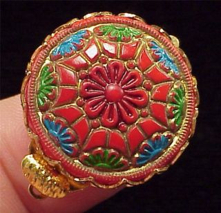 Vintage 25mm Necklace Clasp Connector Red Egyptian Indian Mosaic Gypsy Bead
