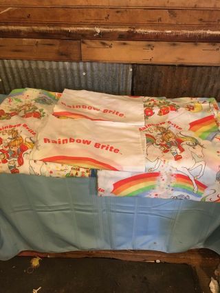 Vintage Rainbow Brite Double Size Sheet Set Flat Fitted 2 Pillowcases
