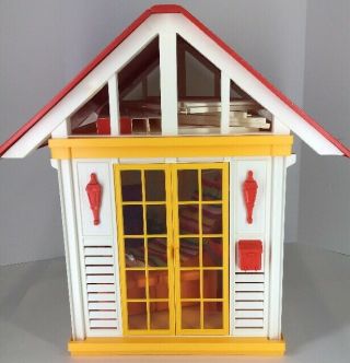 Vtg 1970s Barbie Doll A Frame Dream House Cottage Yellow Orange Flower Furniture 2