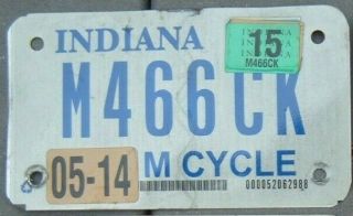 Indiana 2015 Motorcycle Cycle License Plate Flat M 466 Ck ^