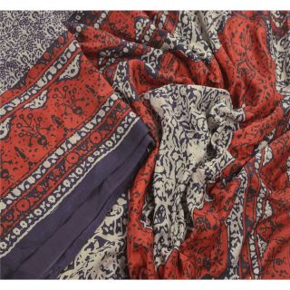 Sanskriti Vintage Blue Saree Pure Silk Printed Sari Decor Soft 5yd Craft Fabric