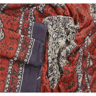 Sanskriti Vintage Blue Saree Pure Silk Printed Sari Decor Soft 5Yd Craft Fabric 2