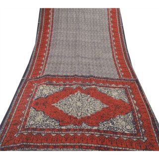 Sanskriti Vintage Blue Saree Pure Silk Printed Sari Decor Soft 5Yd Craft Fabric 3