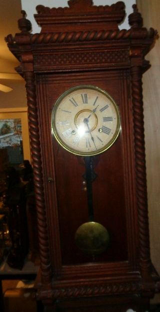 Antique - Ansonia - Oak " Queen Charlotte " Wall Clock - Ca.  1890 - To Restore - T903