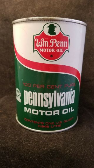 Vintage 1 Quart Metal W.  M.  Penn Pennsylvania Motor Oil Can
