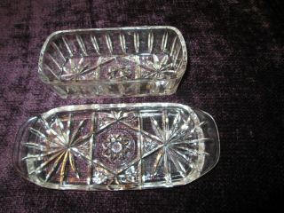 Vintage Mid Century Cut Clear Glass Covered Butter Dish W/ Lid