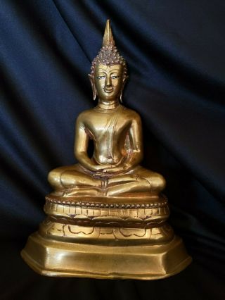 Vintage Bronze Gilt Tibetan Sitting Buddah Mop Eyes 3 Lbs.