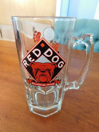 Vintage 1997 Clear Glass Beer Stein Red Dog Plank Road Brewery Mug 8 " Heavy