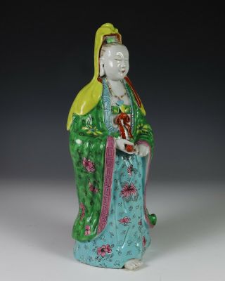 Antique Chinese Enameled Porcelain Statue Of Standing Figure