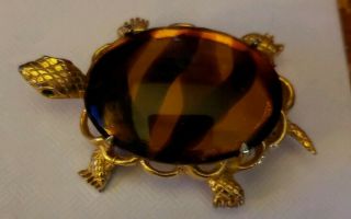 Vintage Denicola Faux Tortoise Shell Gold Tone Turtle Pin Brooch