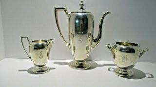 Antique Dominick & Haff Pointed Sterling Silver Tea Pot Creamer Sugar Bowl