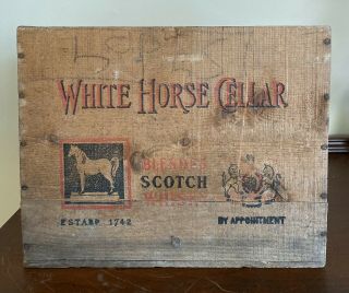 Vintage White Horse Cellar Scotch Whiskey Wooden Crate Box Old Wood
