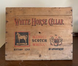 Vintage White Horse Cellar Scotch Whiskey Wooden Crate Box Old Wood 3