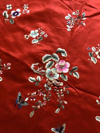 Antique 1920s 30s Chinese Embroidered Red Silk Skirt Wedding Floral Butterflies 3