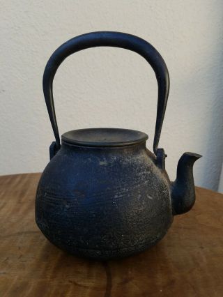 Very Antique Japanese Iron Tea Kettle Teapot Old Bronze Lid Iron It Repaired