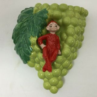 Vintage Gilner Pottery California Pixie Elf On Grapes Wall Pocket Vase