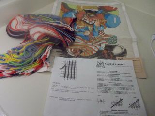 Vtg Happy Circus Clown W/ Balloon Needlepoint Canvas By Sasi Creations Kit Yarn