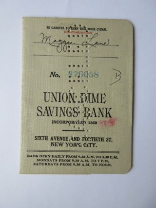 Union Dime Savings Bank Book Ledger York City Vintage 1929