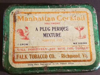 Tin Container Box Falk Tobacco Co Plug Hinged Manhattan Cocktail Perique Mixture