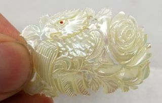 Antique Carved Mother of Pearl Hawk Falcon Pendant Plaque Pin Japanese Chinese 2